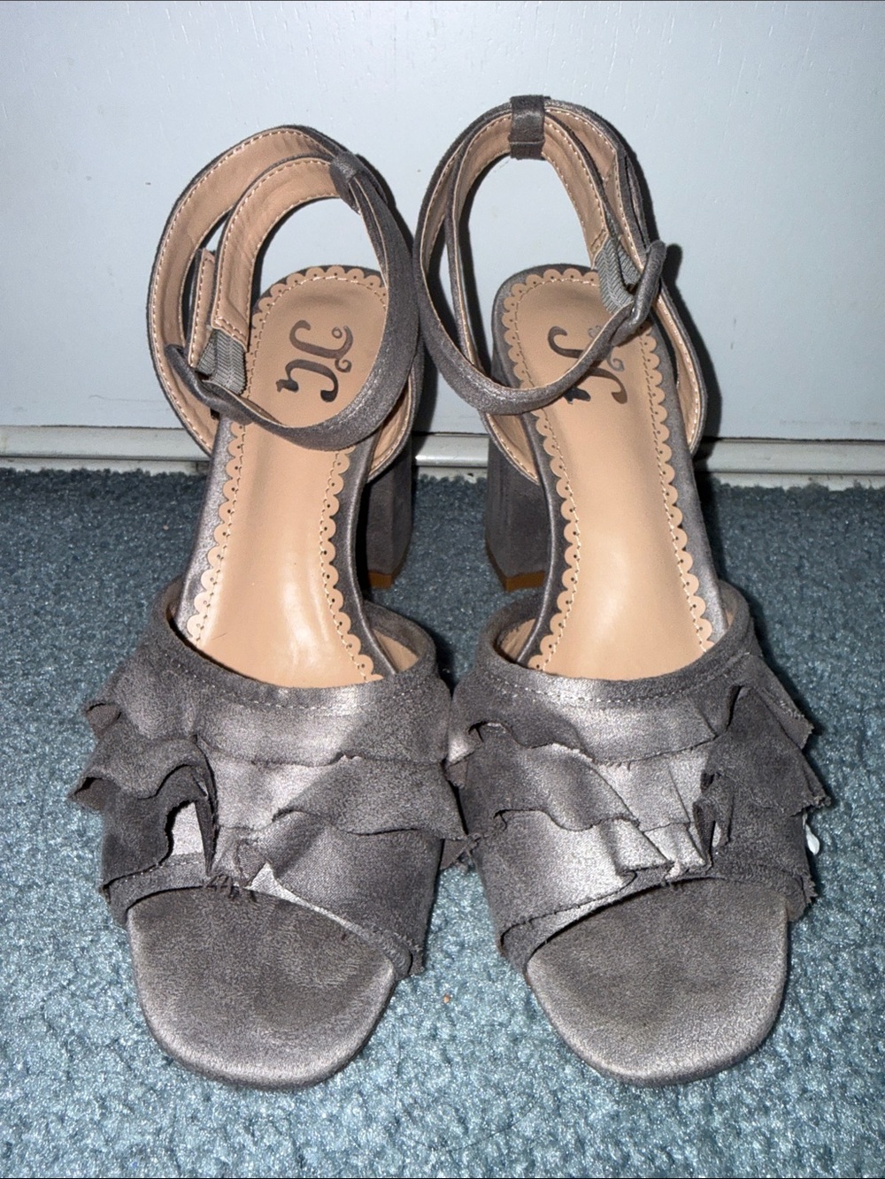 Journee Collection Gray Ruffle Ankle-Strap Heels